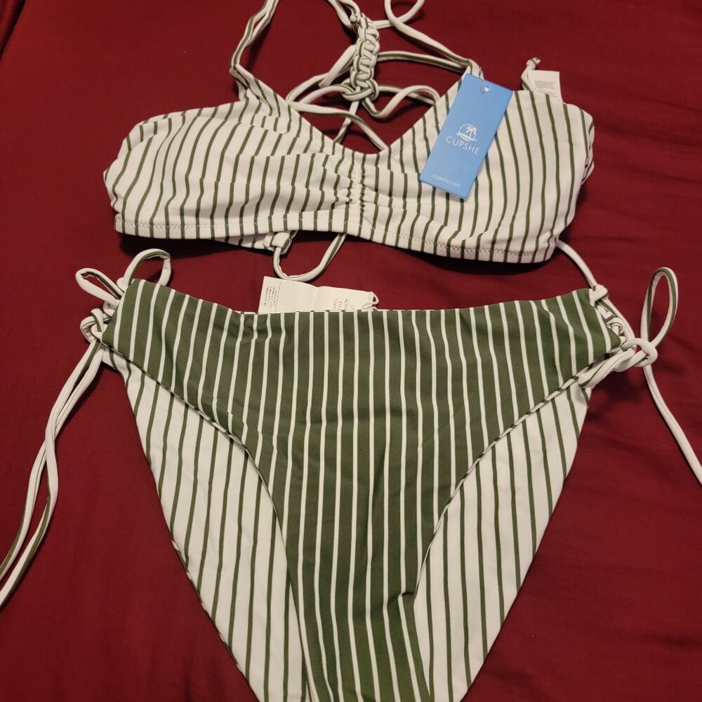 green and white two piece